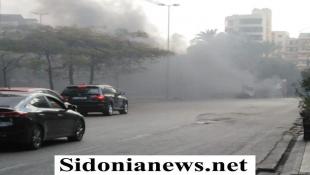 قطع ساحة ايليا بالاطارات المشتعلة