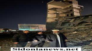 بالصور : الشيخ حسام العيلاني تفقد مكان الغارة على مقر الجماعة الاسلامية في صيدا