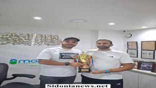 عمر مرجان يستقبل البطل الصيداوي عبد الرحمن نحولي بعد إحرازه المركز الثاني في بطولة لبنان للدراجات الجبلية